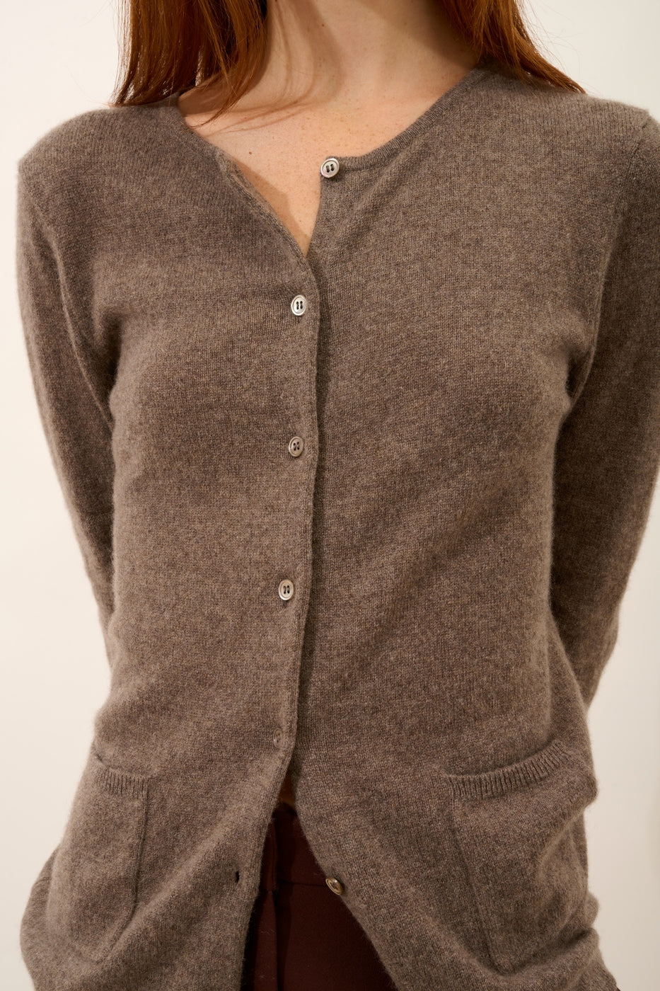 Round-Neck Cardigan - Katharine - Mottled Taupe