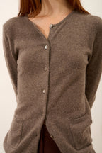 Round-Neck Cardigan - Katharine - Mottled Taupe