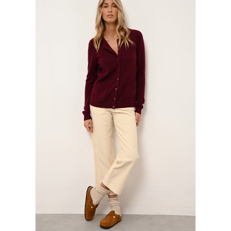 Cardigan Col Rond Katharine - 100% Cachemire 2 Fils - Bordeaux - Femme