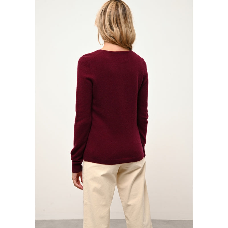 Cardigan Col Rond Katharine - 100% Cachemire 2 Fils - Bordeaux - Femme