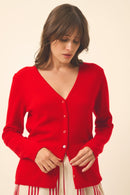 Cardigan Col V Norma - 100% Cachemire 2 Fils - Rouge - Femme