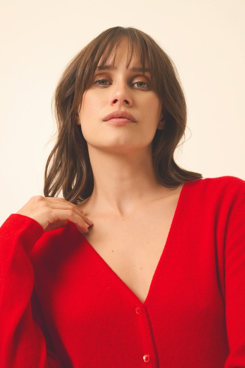 Cardigan Cuello V - Norma - Rojo