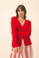 Cardigan Col V Norma - 100% Cachemire 2 Fils - Rouge - Femme