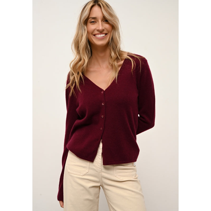 Cardigan Col V Norma - 100% Cachemire 2 Fils - Bordeaux - Femme