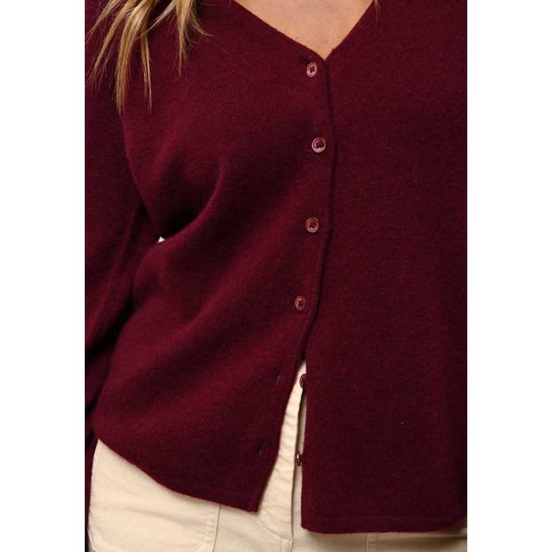 Cardigan Col V Norma - 100% Cachemire 2 Fils - Bordeaux - Femme