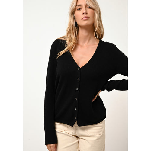 Cardigan Col V Norma - 100% Cachemire 2 Fils - Noir - Femme