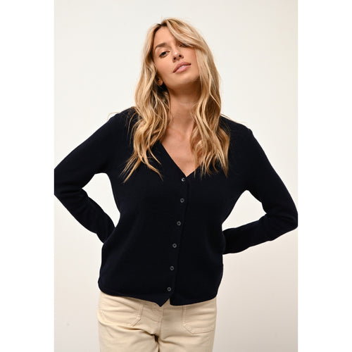 Cardigan Col V Norma - 100% Cachemire 2 Fils - Navy - Femme