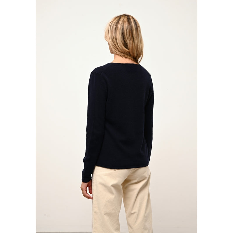 Cardigan Col V Norma - 100% Cachemire 2 Fils - Navy - Femme