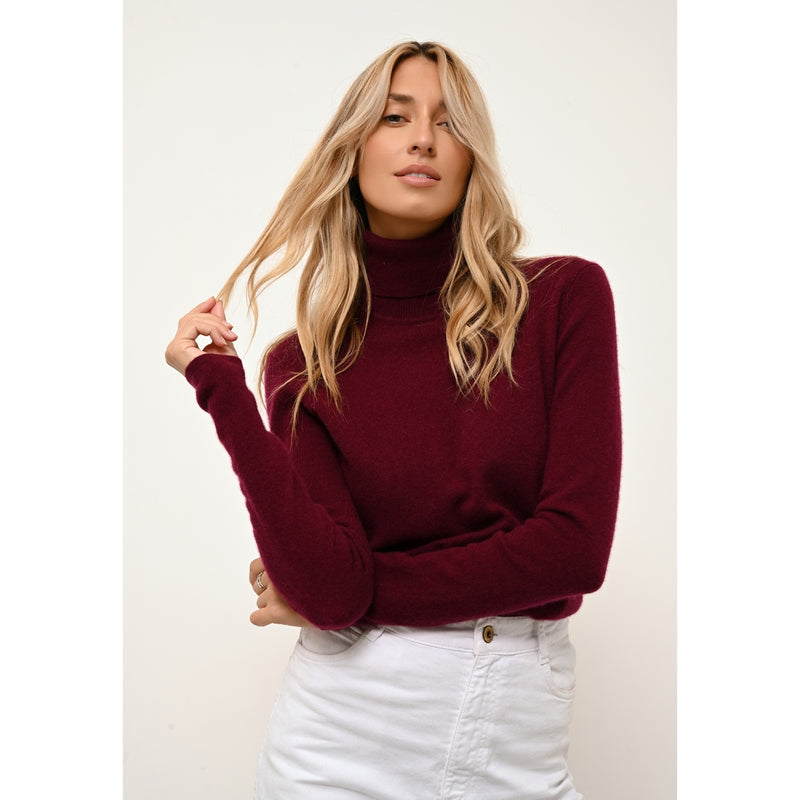 Pull Col Roulé Ava - 100% Cachemire 2 Fils - Bordeaux - Femme