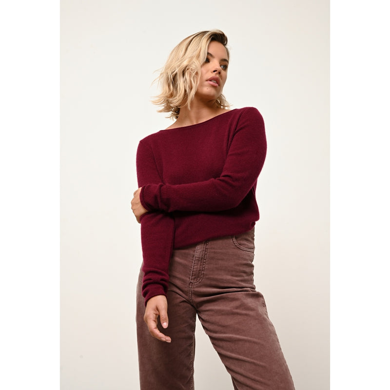 Pull Col Bateau Grace - 100% Cachemire 2 Fils - Bordeaux - Femme