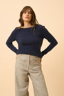 Pull Col Bateau Grace - 100% Cachemire 2 Fils - Navy - Femme