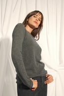 Pull Col Bateau Grace - 100% Cachemire 2 Fils - Anthracite Chiné - Femme