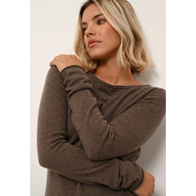 Pull Col Bateau Grace - 100% Cachemire 2 Fils - Taupe Chiné - Femme