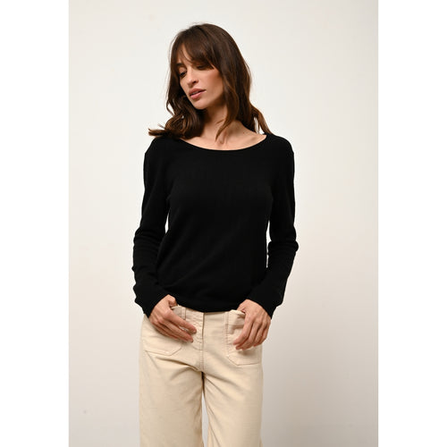 Pull Col Bateau Fiona - 100% Cachemire 2 Fils - Noir - Femme