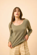 Pull Col Bateau Fiona - 100% Cachemire 2 Fils - Army - Femme