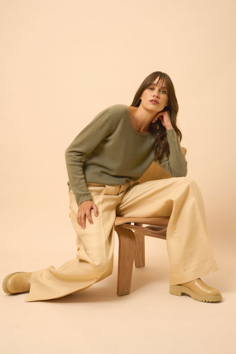 Boat Neck Jumper - Fiona - Army