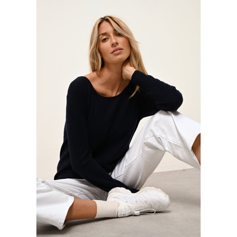 Cashmere Just - Fiona Boatneck Sweater - Azul Marino - 100% Cachemira 2 Hilados - Mujer