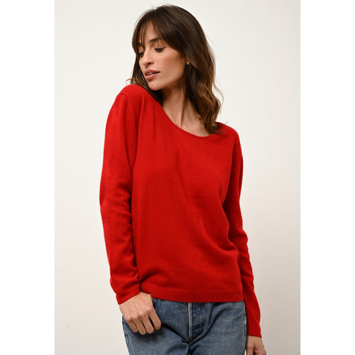 Just Cashmere - Pull Col Bateau Fiona - Rouge - 100% Cachemire 2 Fils - Femme