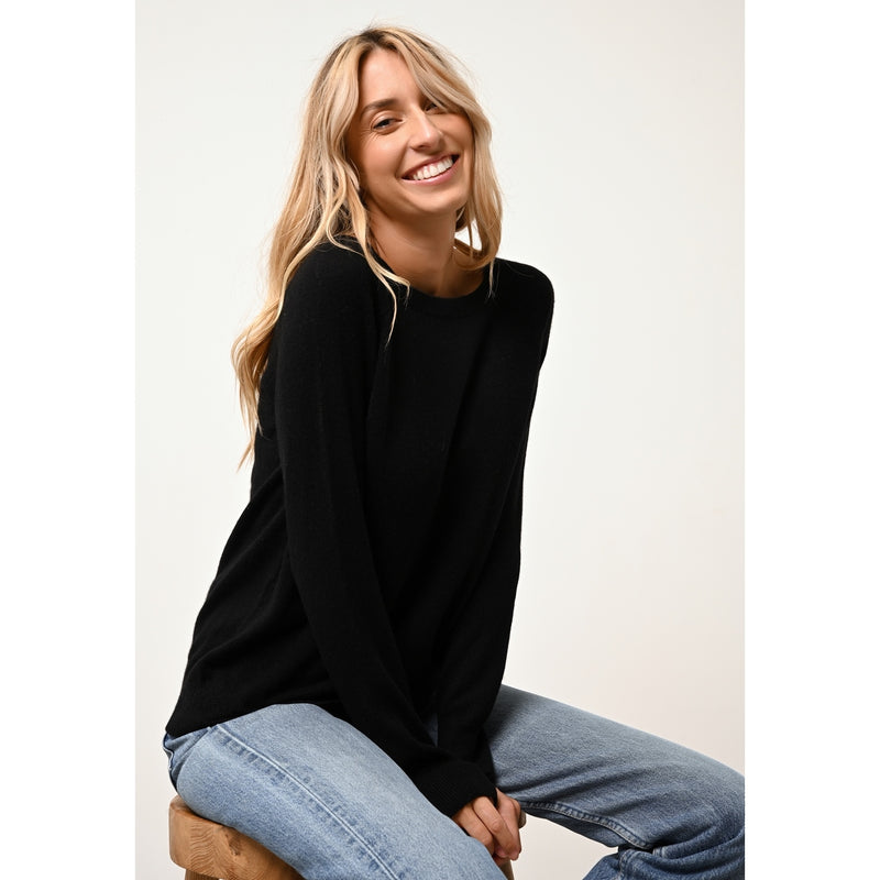 Just Cashmere - Pull Col Bateau Goutte Dos Abigail Noir - 100% Cachemire - 2 Fils - Jersey - Femme