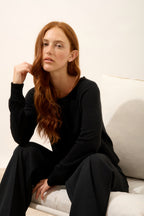 Boat-Neck Jumper with Back Teardrop Detail - Abigail - Black