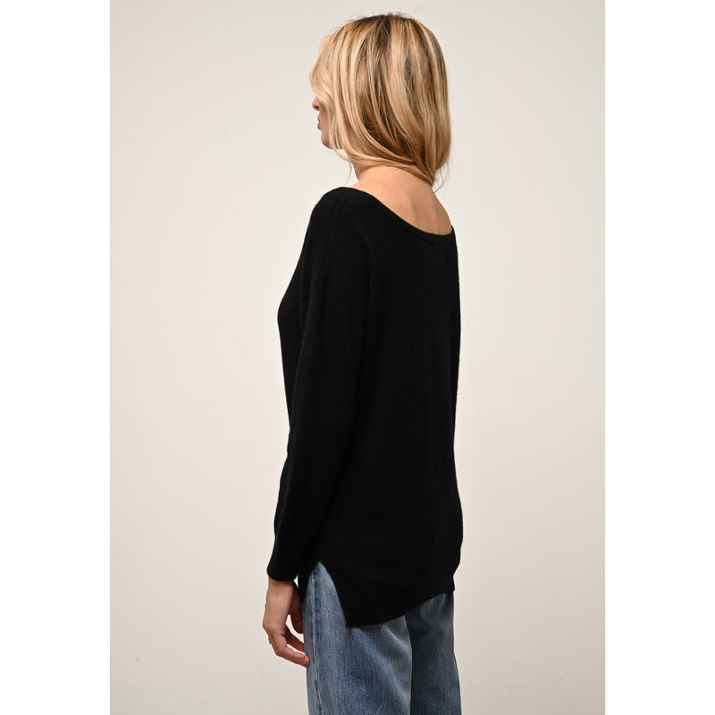 Cashmere  sudadera Just - Abigail Back Drop Boatneck Sweater Negro - 100% Cachemira - 2 Hilados - - Mujer