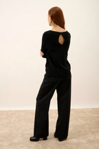 Boat-Neck Jumper with Back Teardrop Detail - Abigail - Black