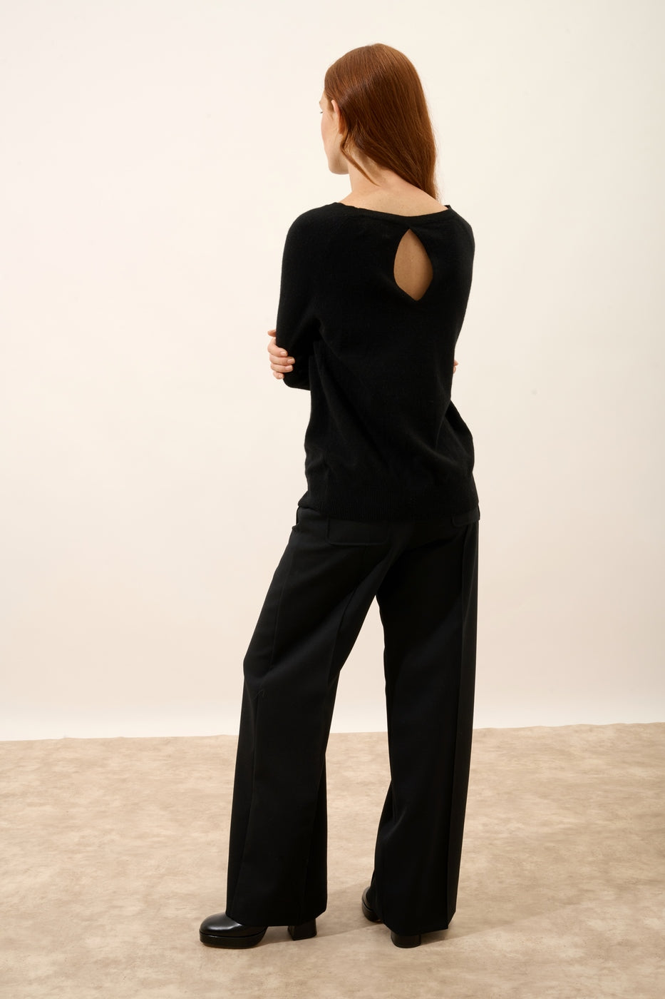 Boat-Neck Jumper with Back Teardrop Detail - Abigail - Black