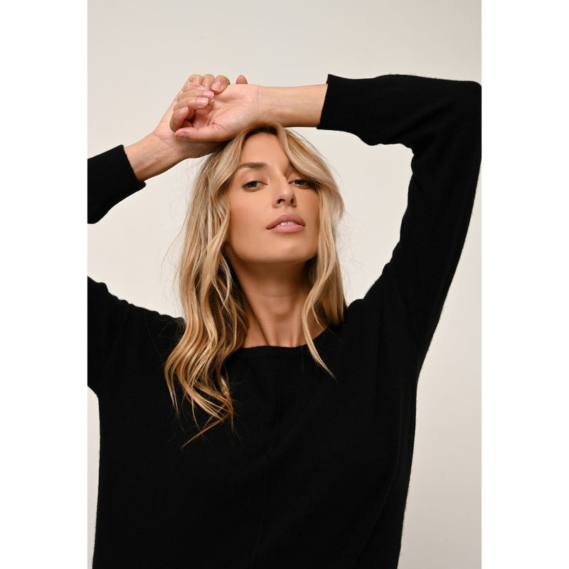 Cashmere  sudadera Just - Abigail Back Drop Boatneck Sweater Negro - 100% Cachemira - 2 Hilados - - Mujer