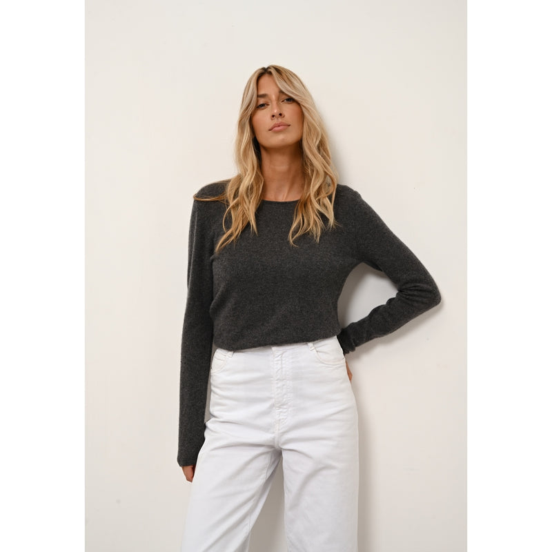 Just Cashmere - Pull Col Rond Vivian - Anthracite ChinÉ - 100% Cachemire 2 Fils - Femme