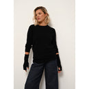 Just Cashmere - Pull Col Rond Boutonné Dos Janice - Noir - 100% Cachemire 2 Fils - Femme