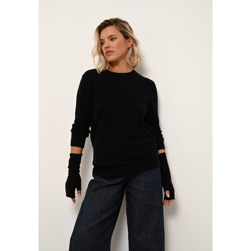 Just Cashmere - Pull Col Rond Boutonné Dos Janice - Noir - 100% Cachemire 2 Fils - Femme