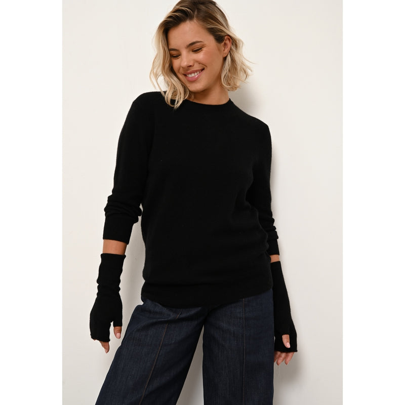 Just Cashmere - Pull Col Rond Boutonné Dos Janice - Noir - 100% Cachemire 2 Fils - Femme