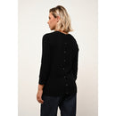 Just Cashmere - Pull Col Rond Boutonné Dos Janice - Noir - 100% Cachemire 2 Fils - Femme