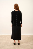 Pull Col Rond Boutonné Dos - Janice - Noir