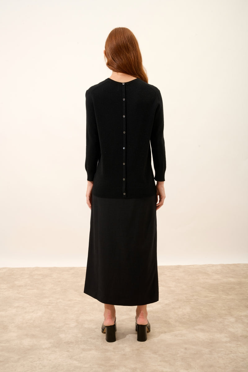 Pull Col Rond Boutonné Dos - Janice - Noir