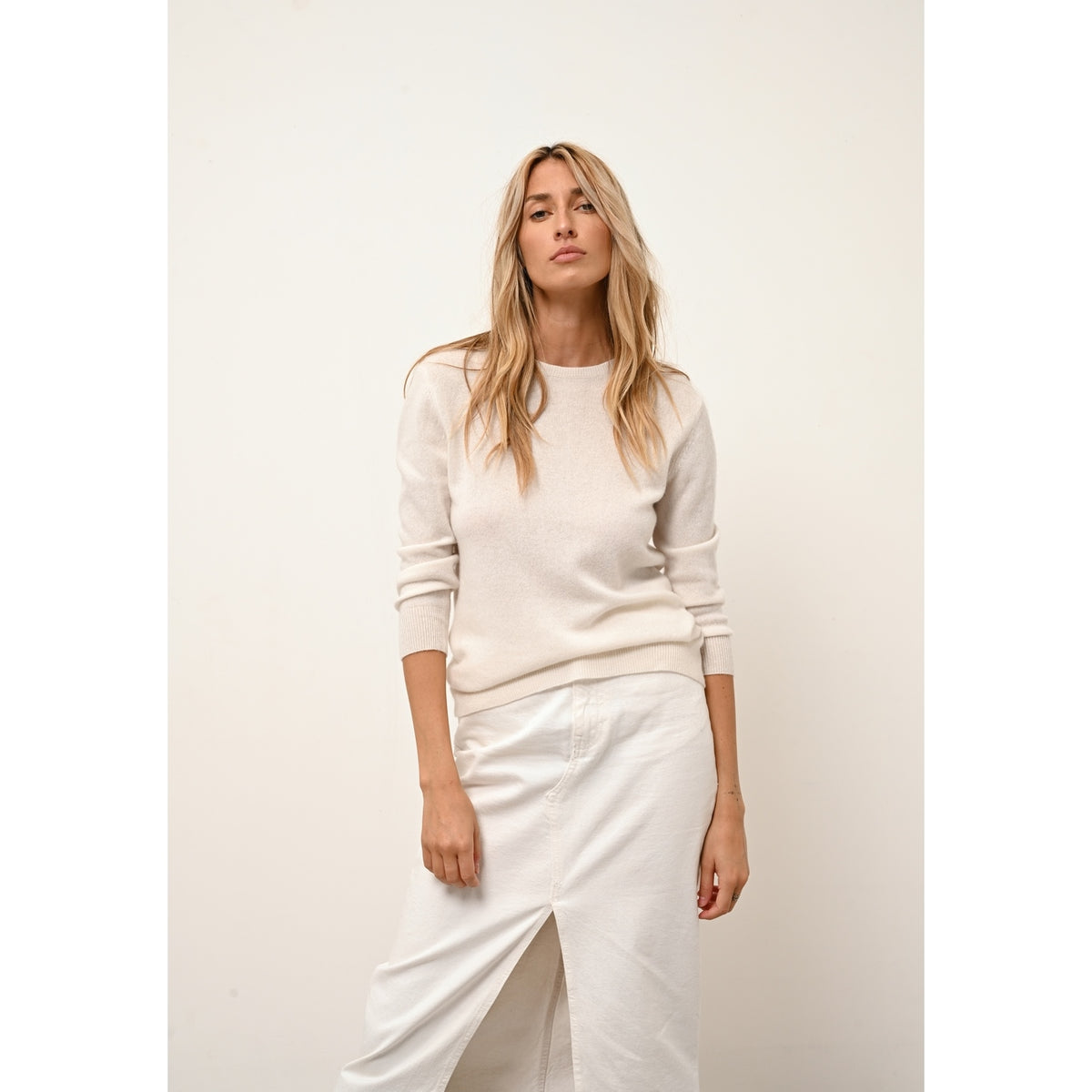 Pull Col Rond Boutonné Dos - Janice - Ivoire