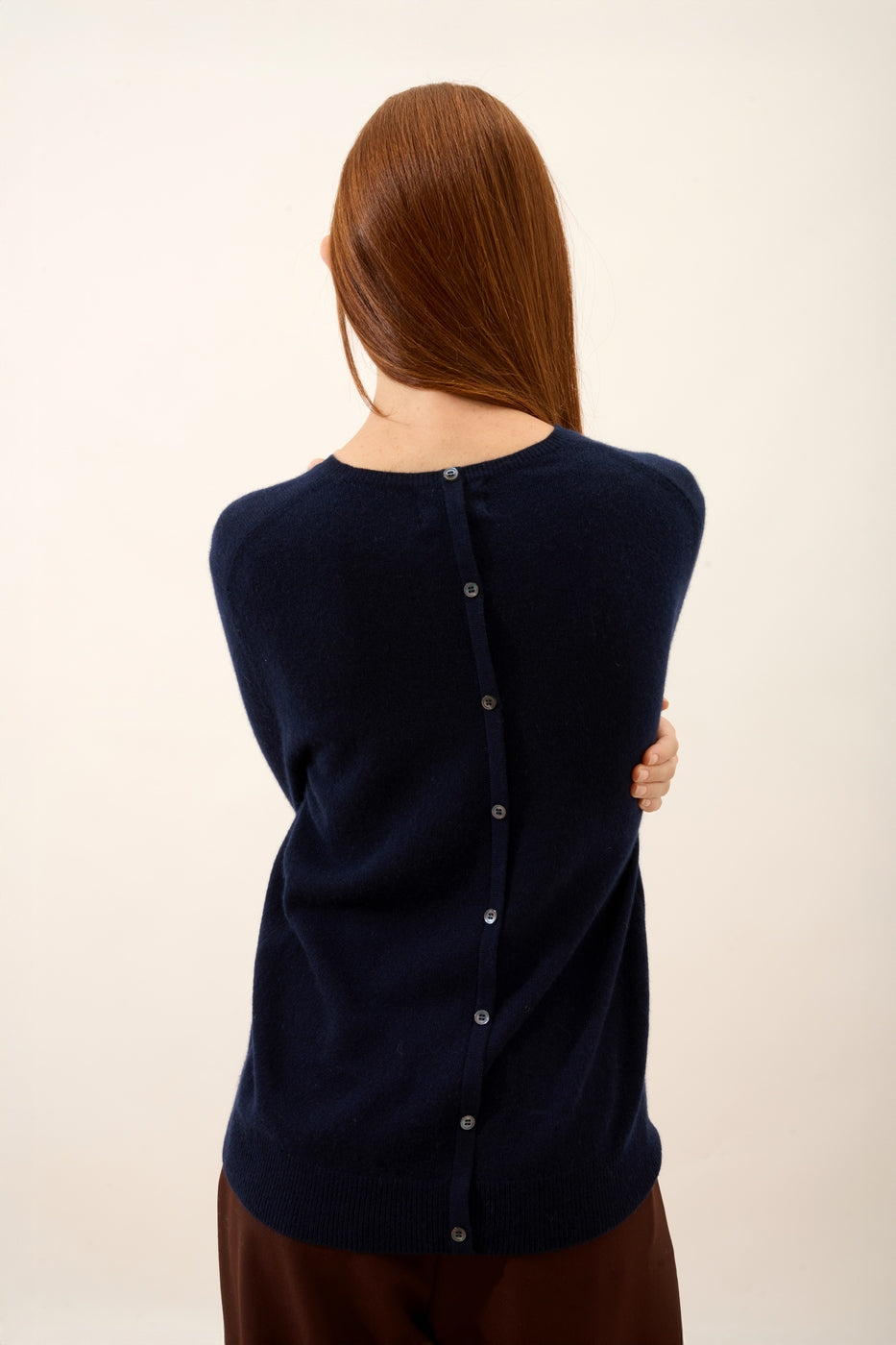 Round Neck Button-Back Jumper - Janice - Navy