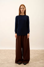 Round Neck Button-Back Jumper - Janice - Navy
