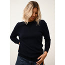 Just Cashmere - Pull Col Rond Boutonné Dos Janice - Navy - 100% Cachemire 2 Fils - Femme