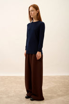 Round Neck Button-Back Jumper - Janice - Navy