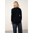 Just Cashmere - Pull Col Rond Boutonné Dos Janice - Navy - 100% Cachemire 2 Fils - Femme