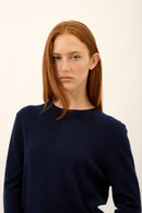 Pull Col Rond Boutonné Dos - Janice - Navy