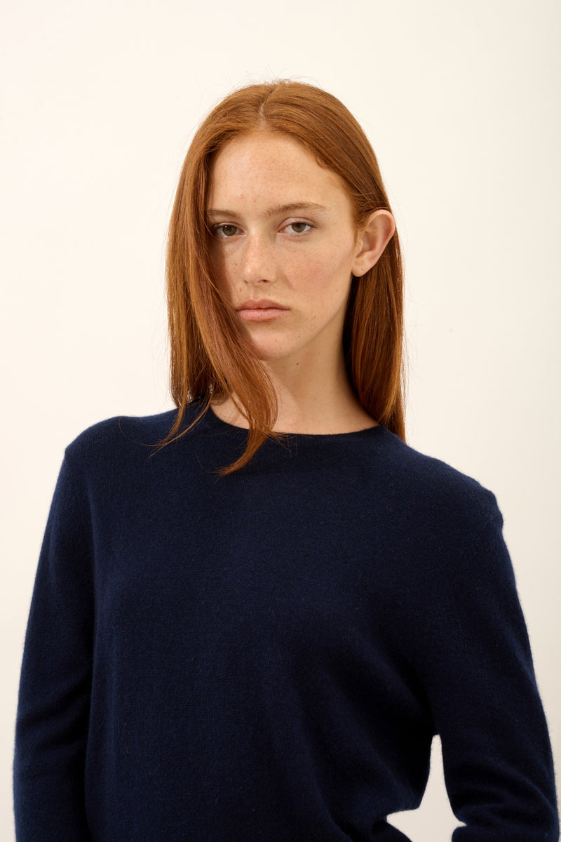 Pull Col Rond Boutonné Dos - Janice - Navy