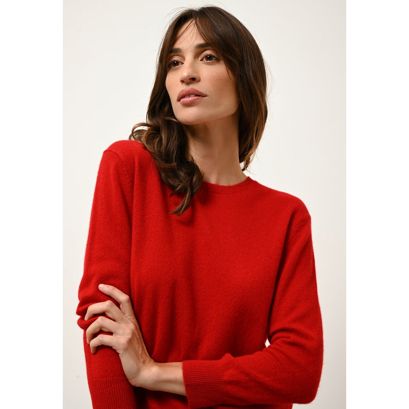 Just Cashmere - Pull Col Rond Boutonné Dos Janice Rouge - 100% Cachemire - 2 Fils - Jersey - Femme
