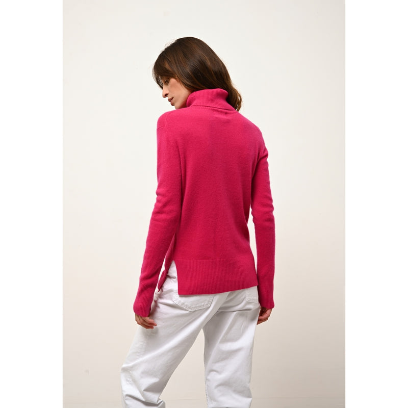 Cashmere  sudadera Just - Lexie Jersey de cuello alto fucsia - 100% Cachemira - 2 Hilados - - Mujer