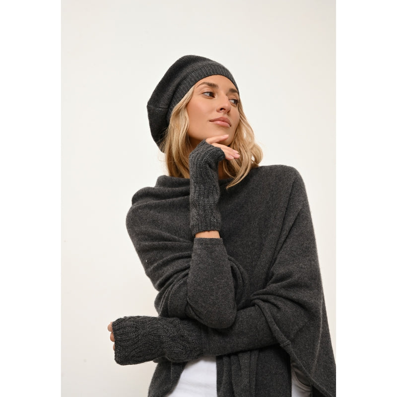 Poncho Meredith - 100% Cachemire 2 Fils - Anthracite Chiné - Femme