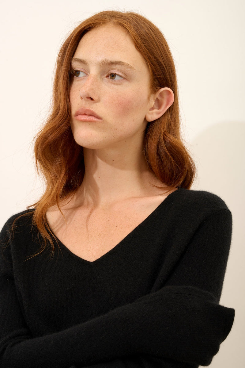 Pull Col V - Joan - Noir