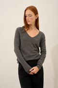 Jersey de Cuello en V - Joan - Antracita Jaspeado