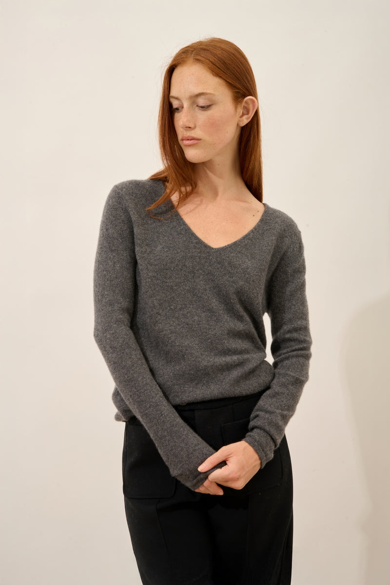 Pull Col V - Joan - Anthracite Chiné