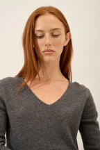 Jersey de Cuello en V - Joan - Antracita Jaspeado